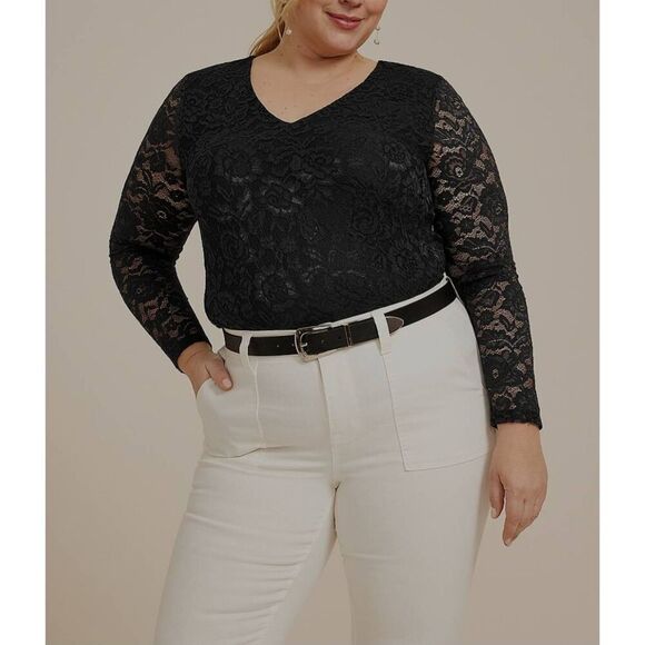NWT Maurices 3X black Floral Lace V Neck Blouse (R) - Picture 1 of 6